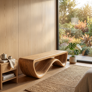 Artistic Wooden Bench With Unique Flowing Base For Modern Home