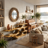 Wooden Console Table With Multi Level Shelves For Living Room