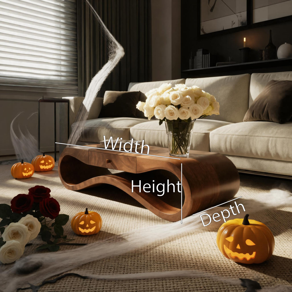 Rustic Halloween Sculptural Wood Coffee Table For Living Room Or Office