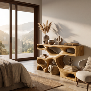 Modern Wooden Console Table With Open Storage For Interior Decor