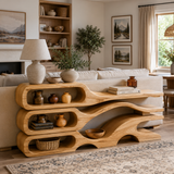 Rustic Wooden Console Table With Sculptural Hollow For Interior