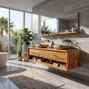Minimalist Floating Wood Bathroom Vanity For Bathroom Areas