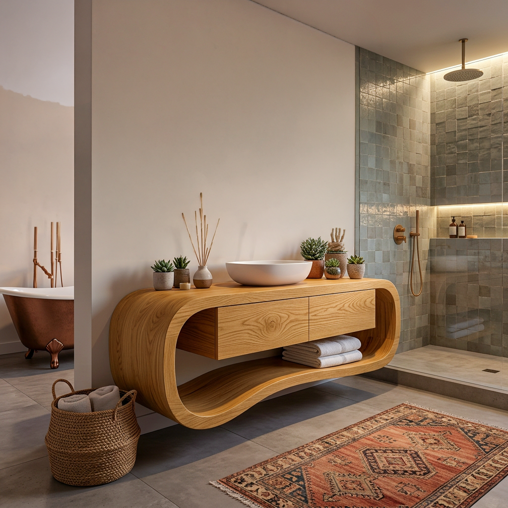 Floating Bathroom Vanity With Open Towel Shelf For Modern Bath