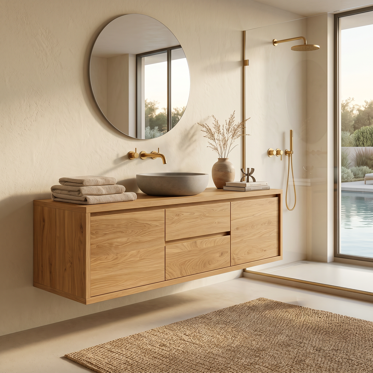 Modern Wall Mounted Wood Bathroom Vanity For Spa Bathroom