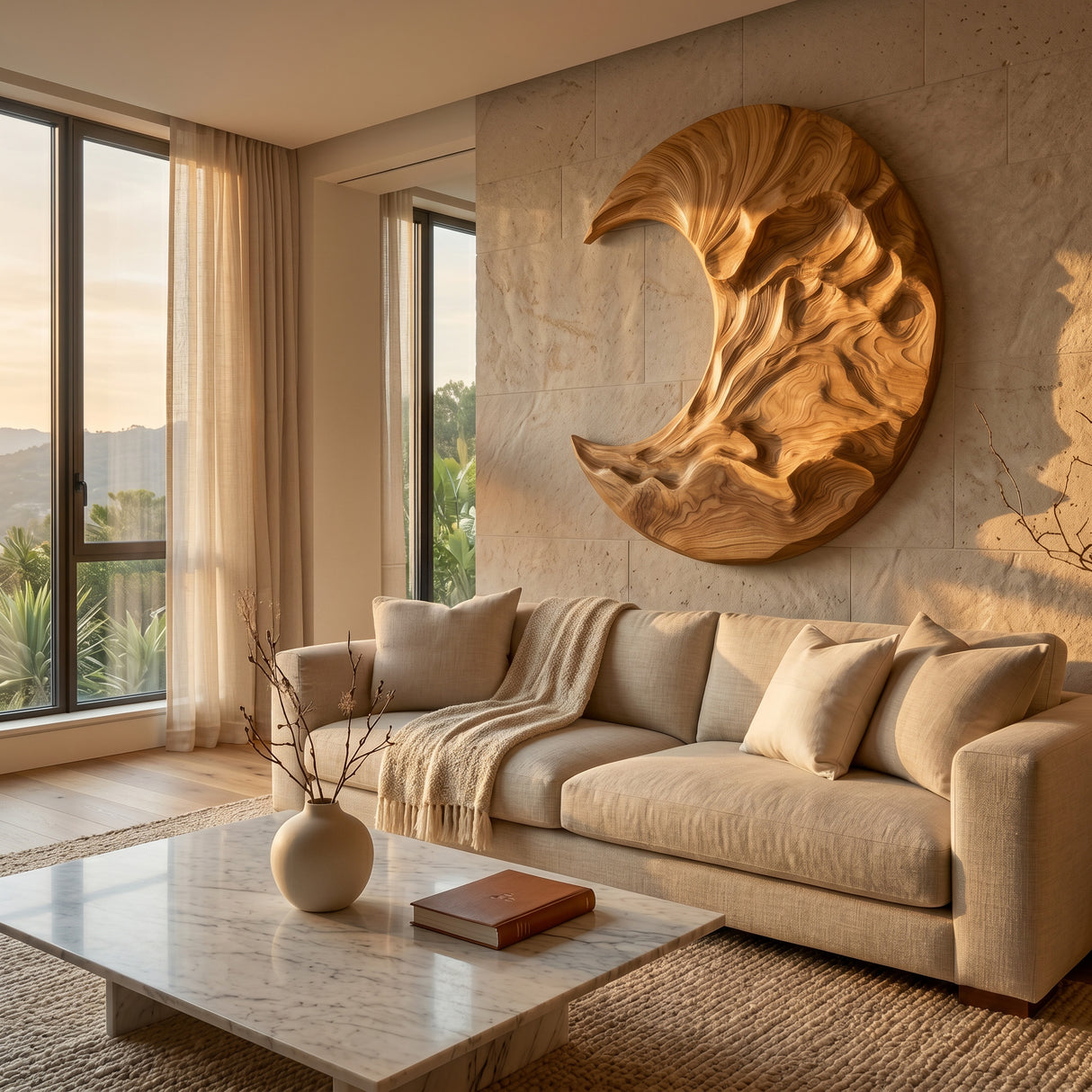 Contemporary Moon Wooden Wall Art For Living Room