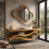 Luxury Bathroom Vanity With Flowing Wave Open Shelves For Bath