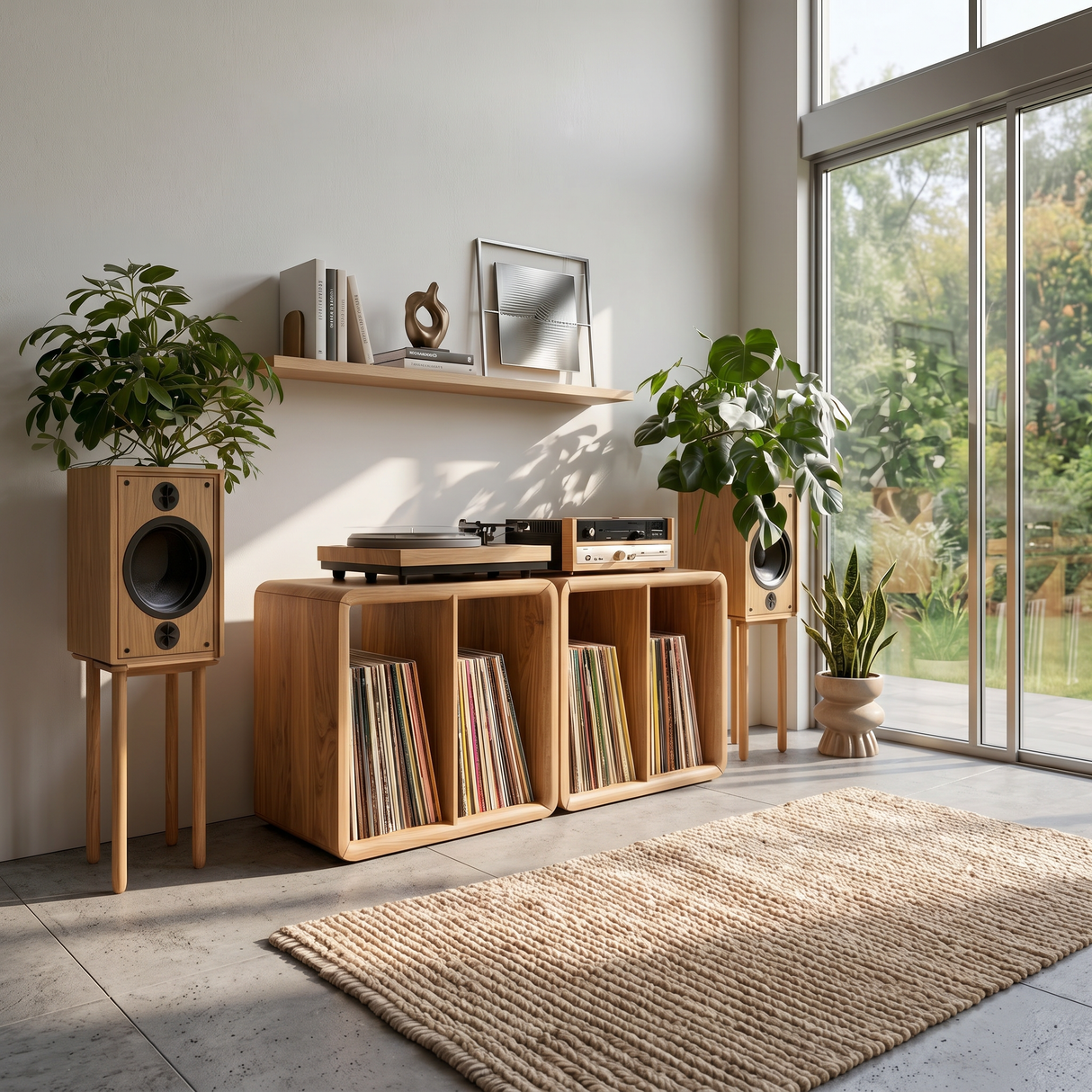 Minimalist Rounded Record Player Stand Mid Century Modern Home