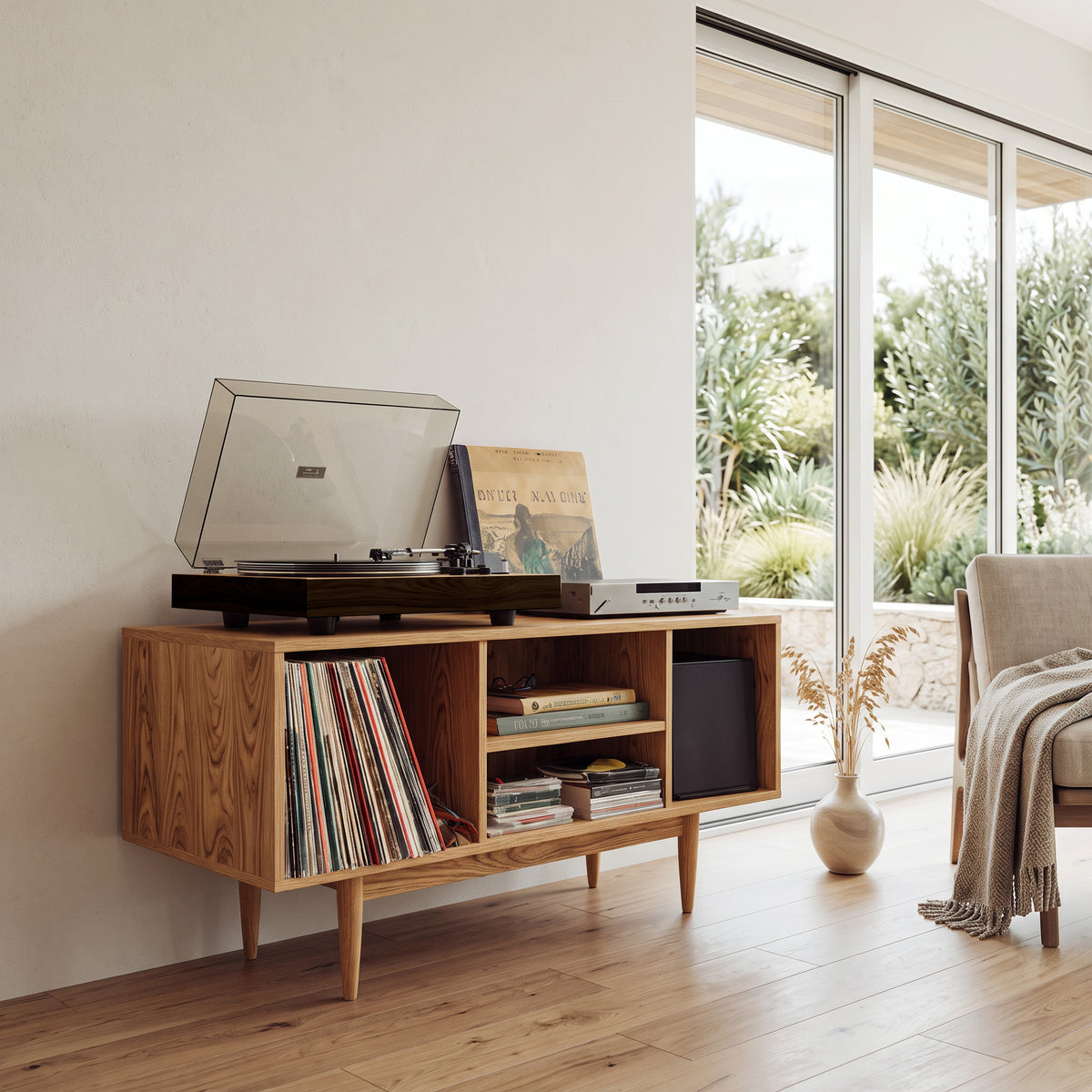 Modern Wooden Record Cabinet For Entertainment Room