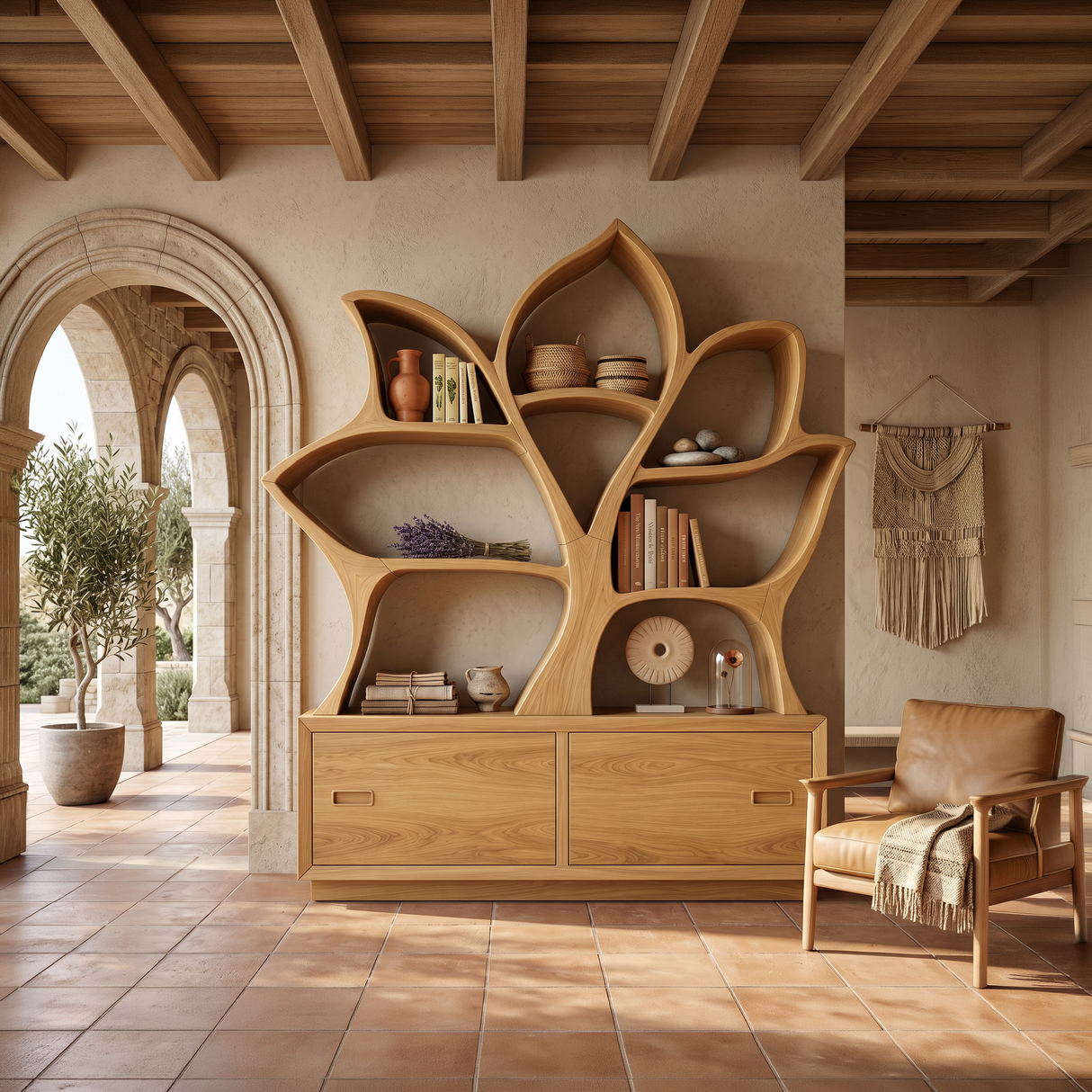 Mid Century Library Bookshelf For Contemporary Living Room
