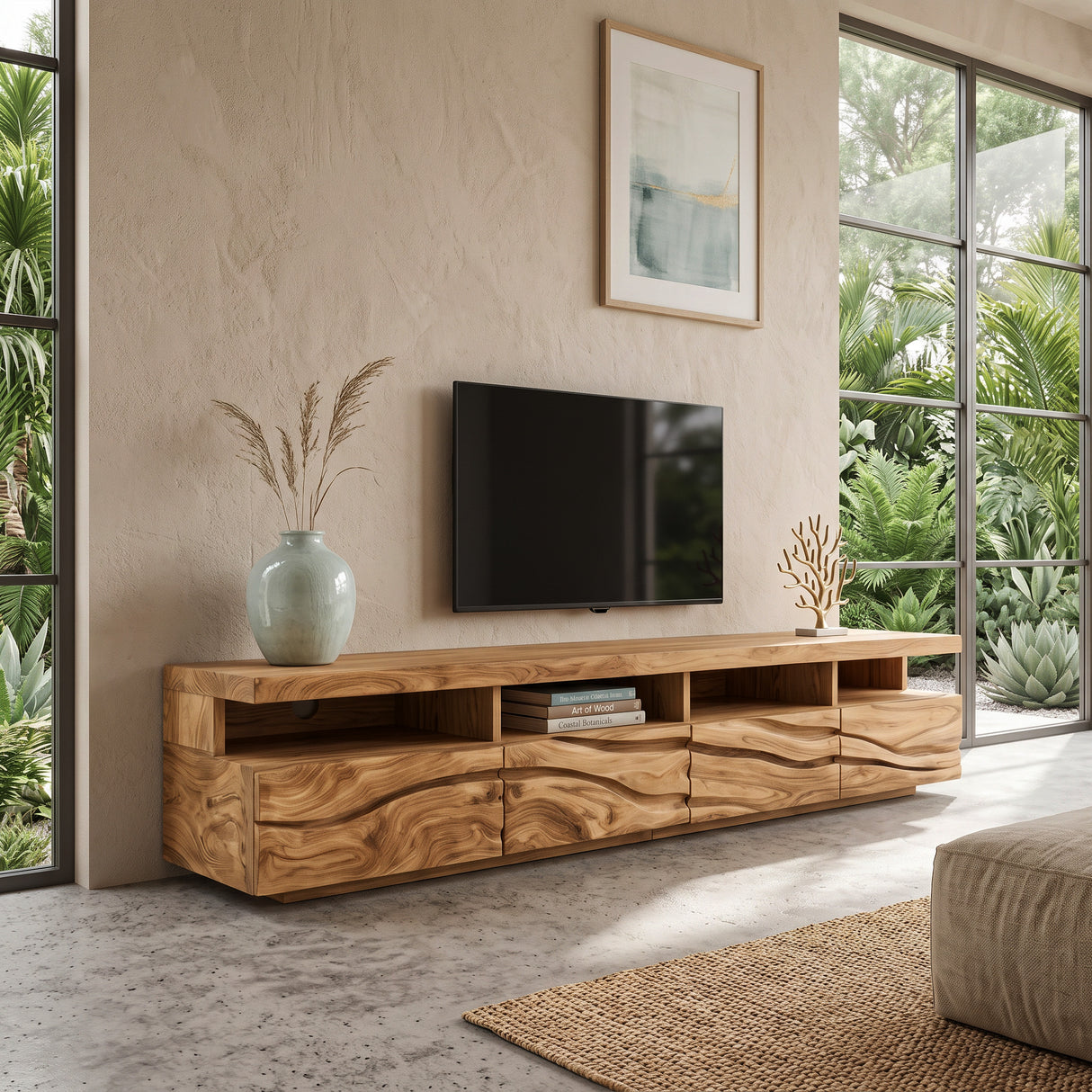 Handcrafted Media Cabinet Console For Living Room