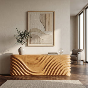 Modern Wooden Sideboard With Carved Door For Minimalist Living Space