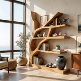 Contemporary Wooden Bookshelf Sculptural Shape For Living Room