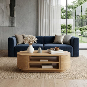 Modern Oval Coffee Table With Open Shelves For Living Room