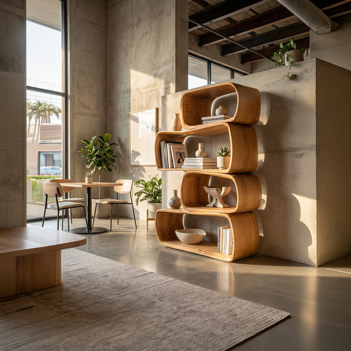 Rustic Farmhouse Abstract Bookshelf Apartment Living Space