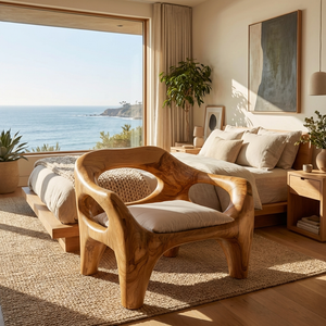 Modern Sculptural Natural Wood Accent Chair For Living Space