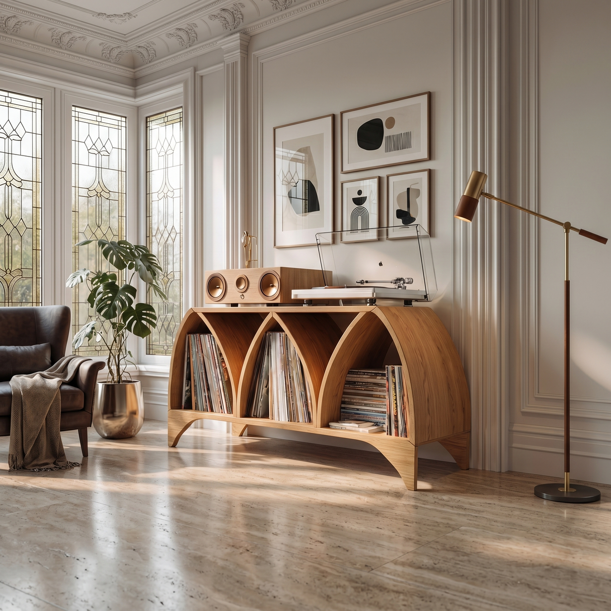 Scandinavian Arch Vinyl Storage Cabinet Guest Suite