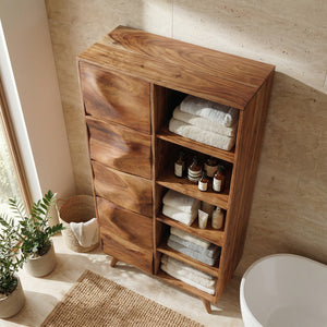 Sculpted Wood Bathroom Cabinet With Wavy Doors For Spa Decor