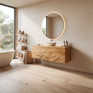 Handcrafted Bathroom Vanity With Wave Relief Wood Cabinet For Bathroom