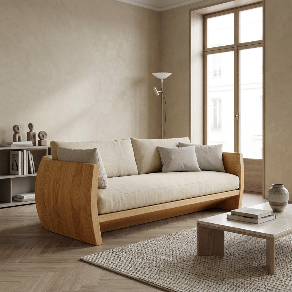 Minimalist Natural Wood Sofa For Living Room