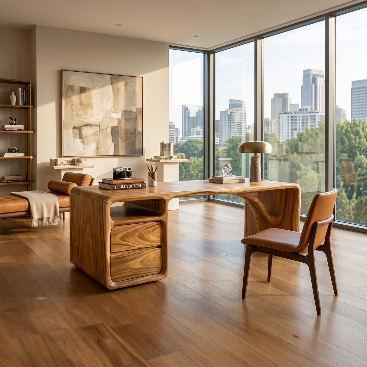 Modern Office Desk With Sculptural Base For Open Living Workspace