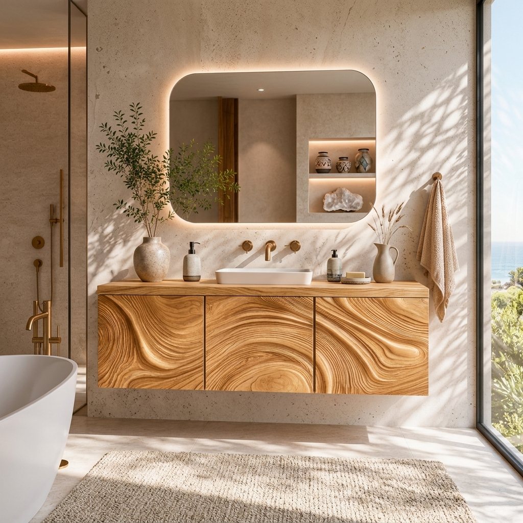 Organic Bathroom Vanity With Sculptural Wave Front For Bathroom Furniture