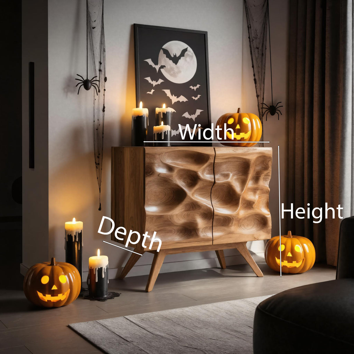 Artistic Halloween Wavy Wood Sideboard For Living Room Or Hallway