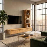 Wall Mounted Wood TV Console With Vertical Storage For Living