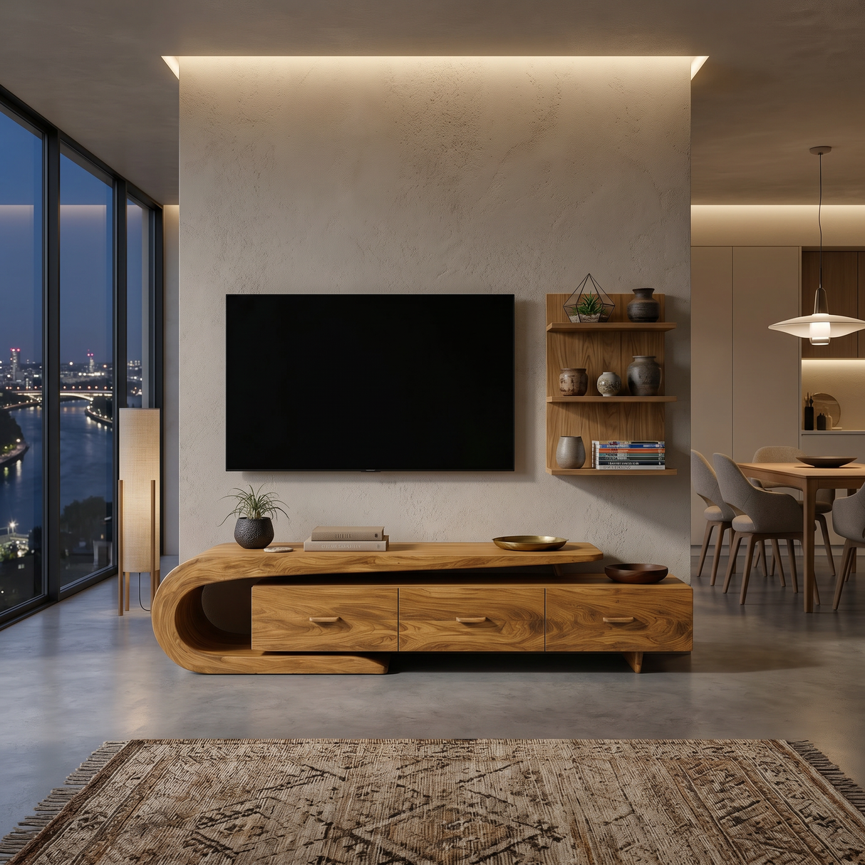 Modern Wood TV Cabinet With 3 Cabinet Systems For Home