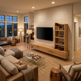 Wood Wall Mounted TV Console With Side Storage For Living