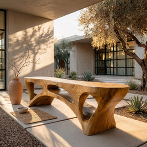 Minimalist Natural Wood Outdoor Bench For Patio Seating