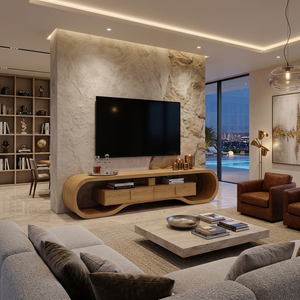 Organic Wood TV Cabinet For Living Room Media Storage