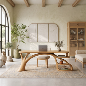 Rustic Curved Leg Writing Desk Home Office