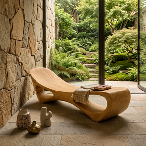 Modern Sculptural Wooden Bench For Luxury Interiors
