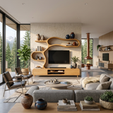Contemporary Wooden TV Cabinet With Sculptural Frame For Living Room
