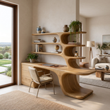 Modern Wood Desk With Built In Bookshelves For Workspace