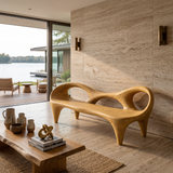 Sculptural Wooden Entryway Bench With Rounded Edges For Entryway