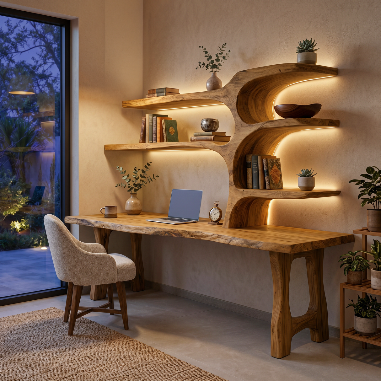 Handcrafted Wood Desk With Open Shelves For Workspace Decor