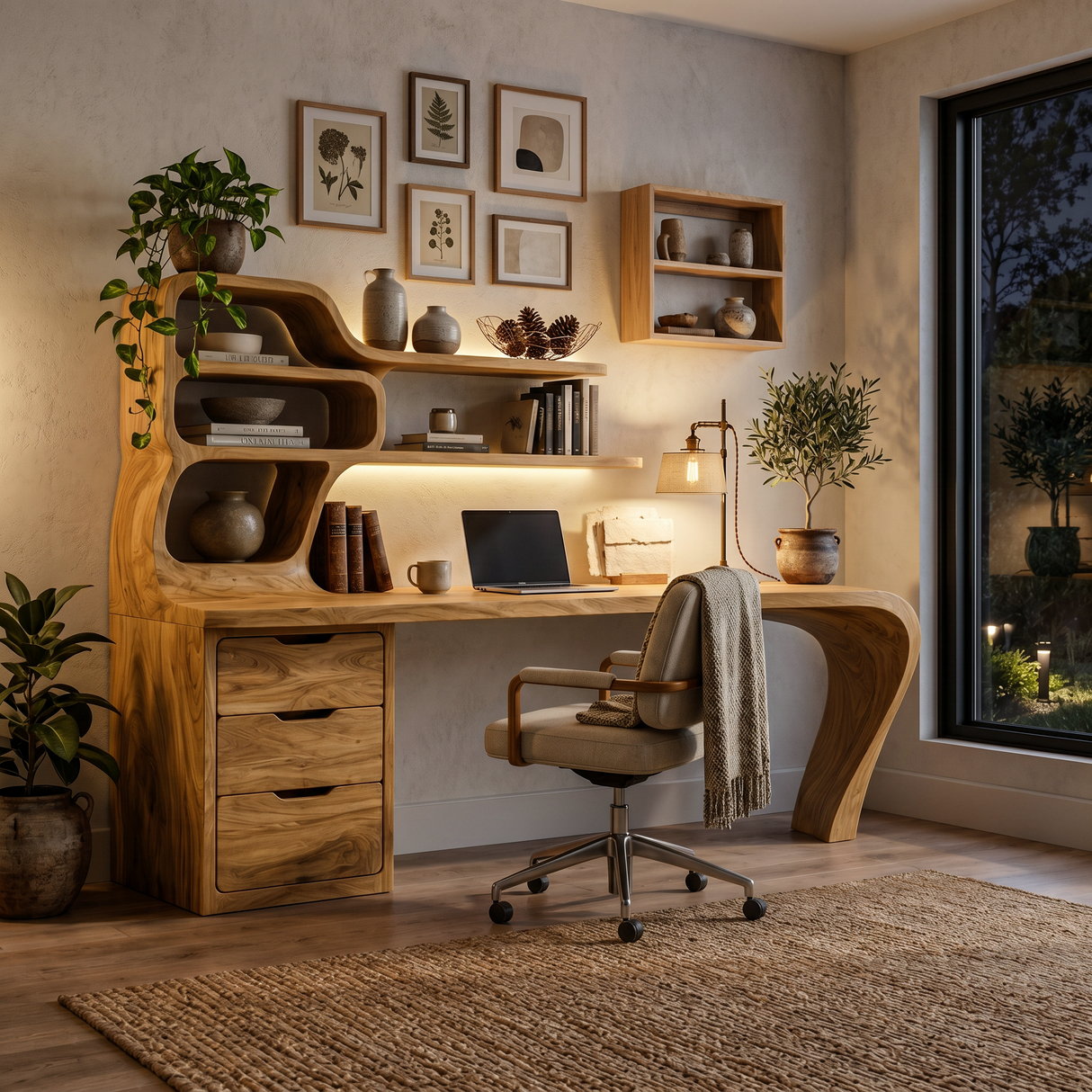 Modern Desk With Integrated Shelves And Drawers For Home Workspace