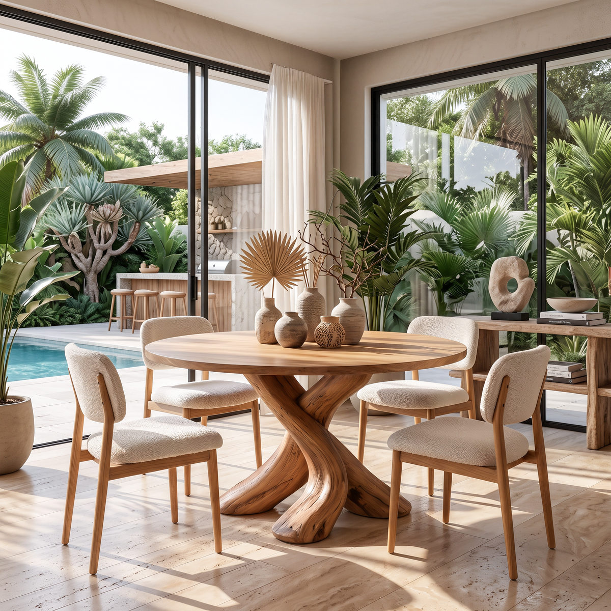 Modern Round Dining Table With Unique Base For Open Dining Space