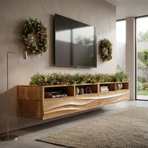 Floating Wave-Pattern TV Console For Holiday Decor
