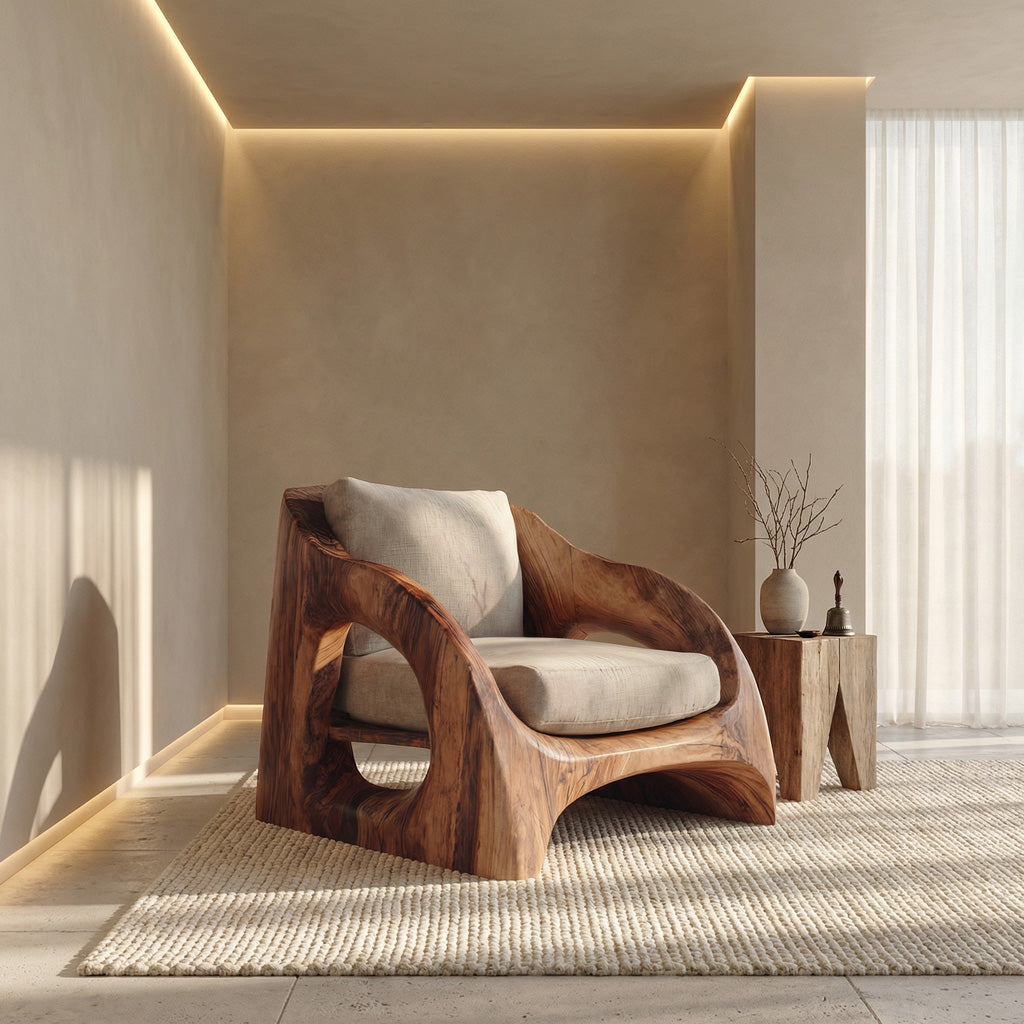 Mid Century Armchair With Sculptural Design For Living Room
