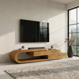 Contemporary Rounded TV Console With 2 Tiers For Living Room