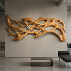 Organic Wood Wall Art Carved Design For Living Room Decor