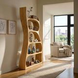 Elegant Natural Wood Standing Shelf For Entryway Display Decor