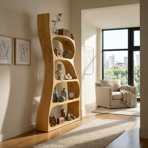 Elegant Natural Wood Standing Shelf For Entryway Display Decor