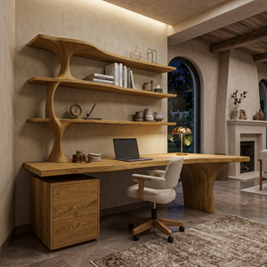 Contemporary Wooden Office Desk With Integrated Drawers For Workspace