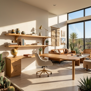 Modern L-Shaped Desk With Open Bookshelves For Home Study