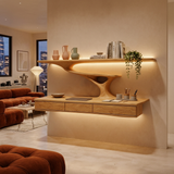 Wall Mounted Wood Desk With Upper Shelves For Home Office