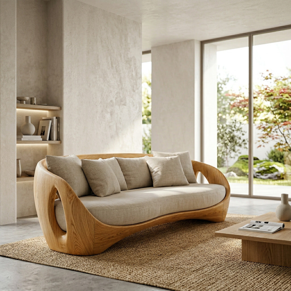 Sculptural Wooden Frame Sofa For Modern Living Room