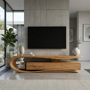Organic Rounded Wooden TV Console For Living Room Furniture